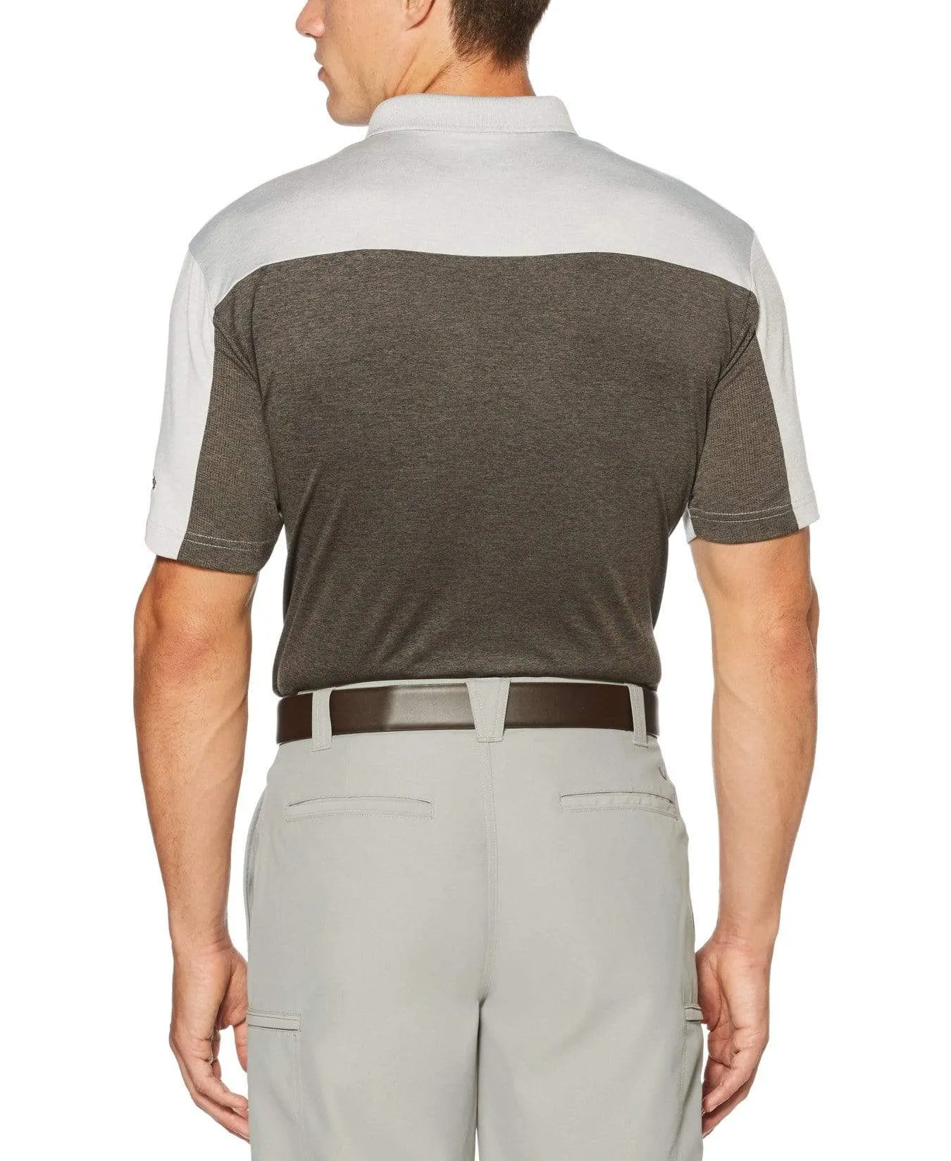 Mens Ventilated Heathered Color Block Polo with Chevron