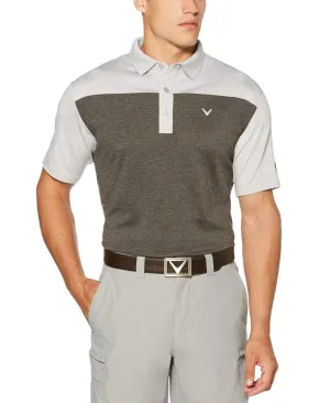 Mens Ventilated Heathered Color Block Polo with Chevron
