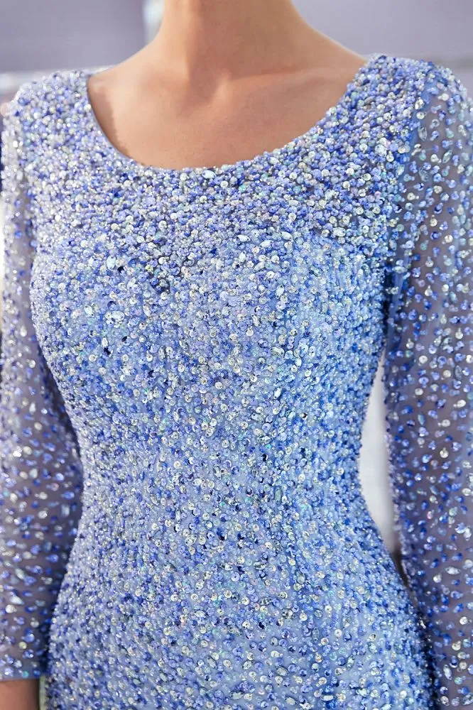MERCEDES Mermaid Long Sleevess Floor Length Sequins Formal Party Dresses