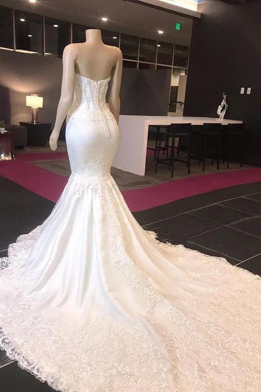 Modern Strapless Lace Appliques Mermaid Wedding Bridal Gowns New Arrival