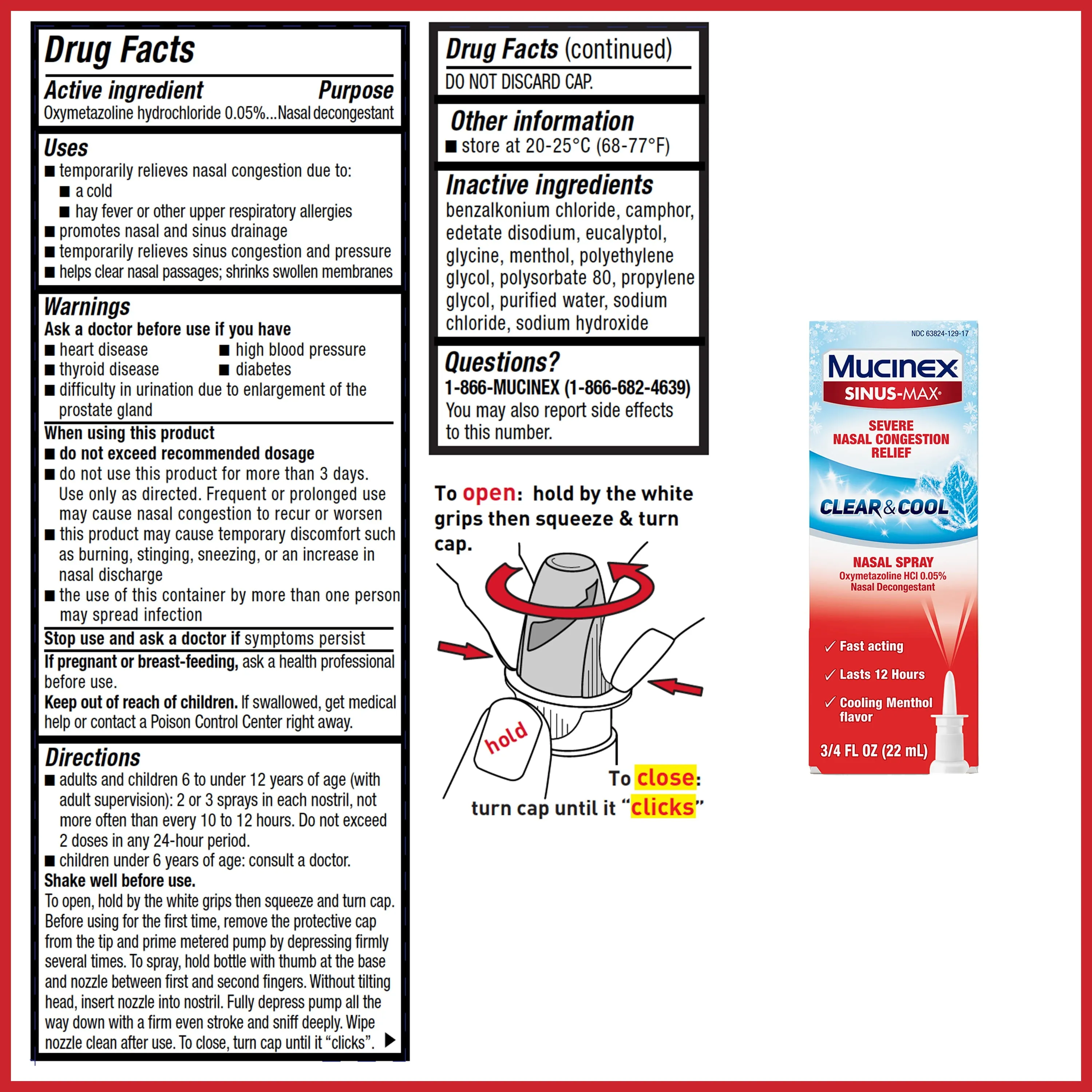 Mucinex Sinus-Max 12 Hour Nasal Decongestant Clear & Cool Nasal Spray 0.75 Ounce