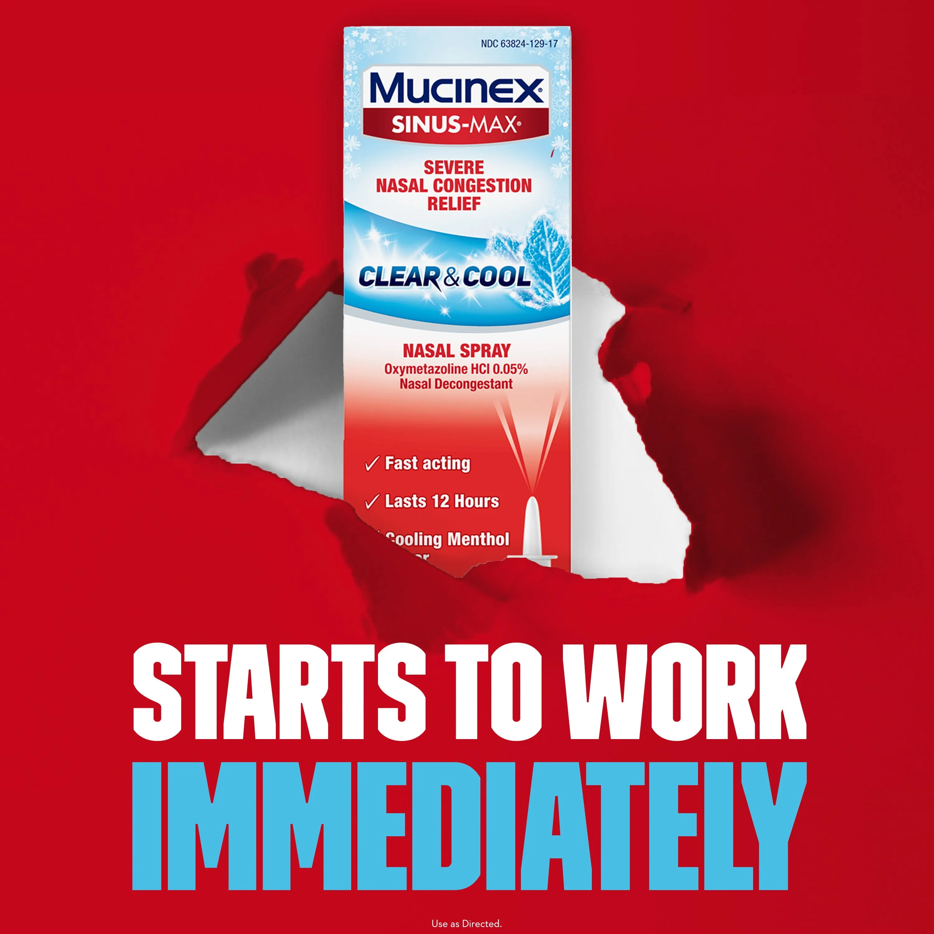 Mucinex Sinus-Max 12 Hour Nasal Decongestant Clear & Cool Nasal Spray 0.75 Ounce
