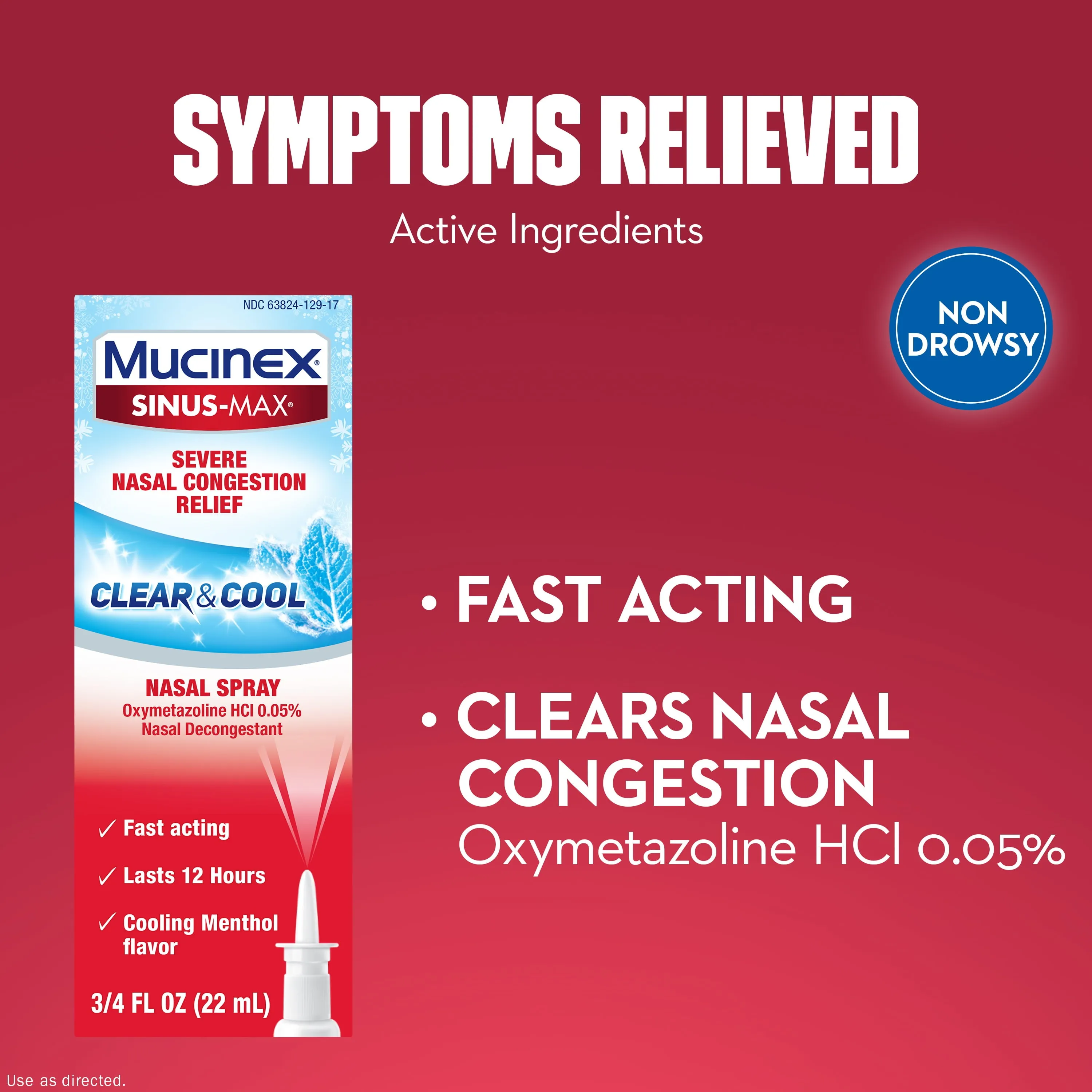 Mucinex Sinus-Max 12 Hour Nasal Decongestant Clear & Cool Nasal Spray 0.75 Ounce