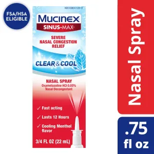 Mucinex Sinus-Max 12 Hour Nasal Decongestant Clear & Cool Nasal Spray 0.75 Ounce
