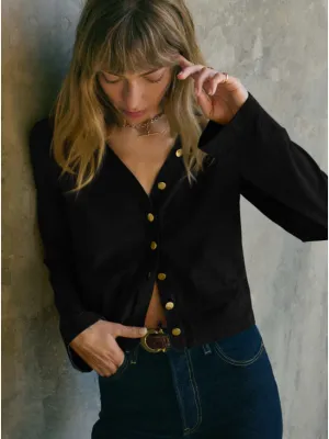 Nation Marlowe Long Sleeve Top in Jet Black