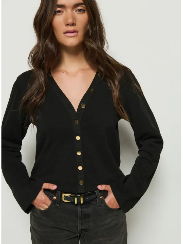 Nation Marlowe Long Sleeve Top in Jet Black