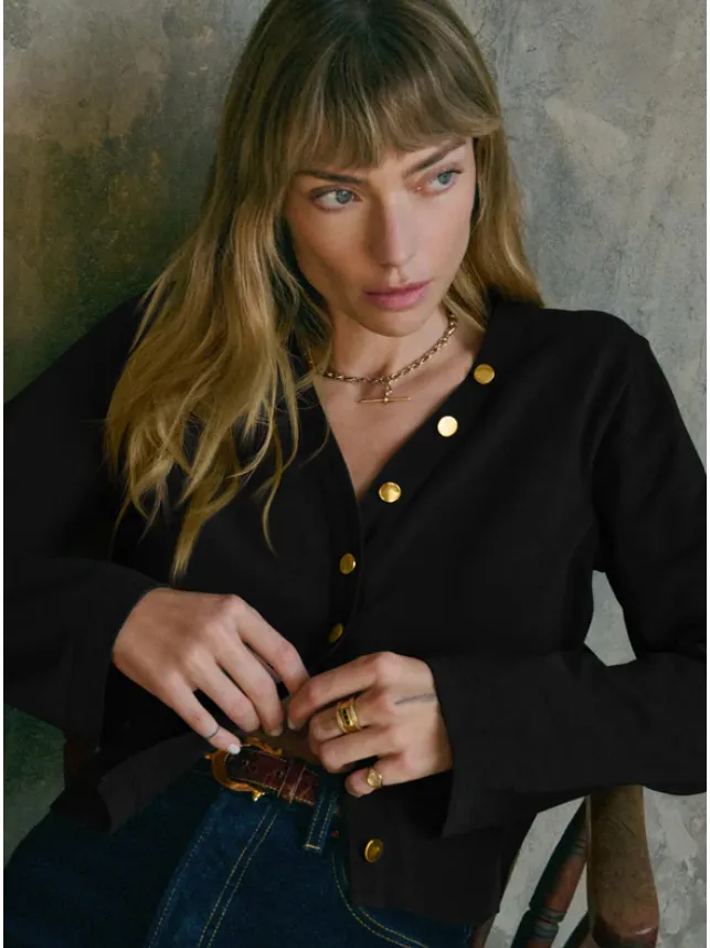 Nation Marlowe Long Sleeve Top in Jet Black