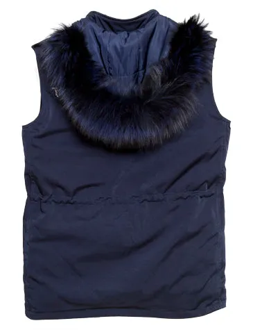 Navy Nylon Vest with Navy Fox Trimmed Hood