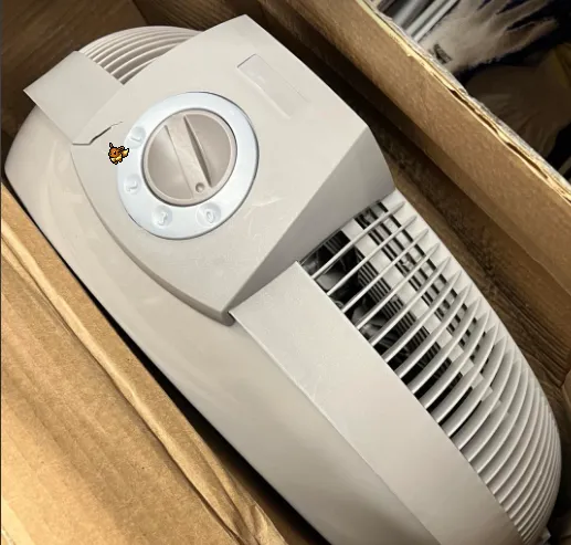 NEW AIR KING Floor Fan: Color BEIGE Floor Fan, 20 in Blade Dia, 3 Speeds, 1570/2055/2470 cfm, Non-Oscillating, 5-15P, has small crack at top of housing doesnt affect fan at all