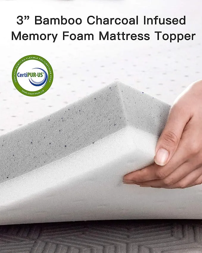 New BedStory 3 Inch Gel Bamboo Charcoal Memory Foam Mattress Topper, 2 Layers, Ventilated Design, Cooling - CertiPUR-US (Full/Double, 54*74Inch)  Retails $146 