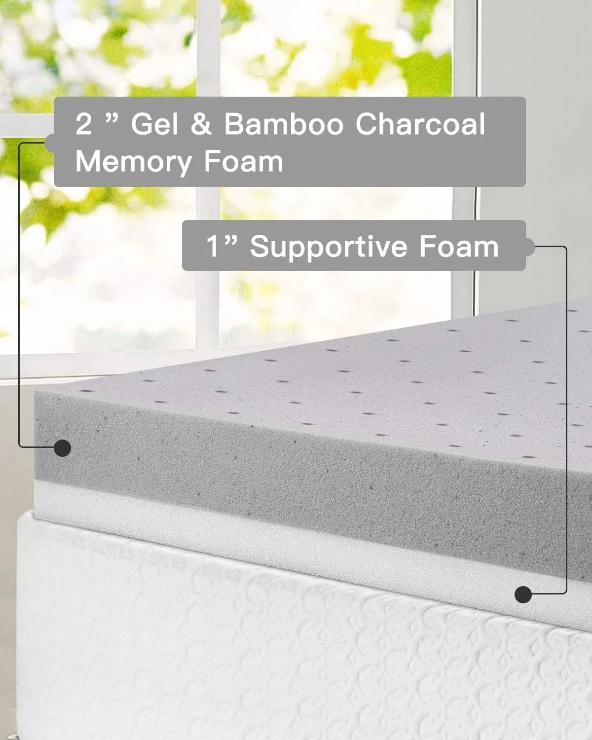 New BedStory 3 Inch Gel Bamboo Charcoal Memory Foam Mattress Topper, 2 Layers, Ventilated Design, Cooling - CertiPUR-US (Full/Double, 54*74Inch)  Retails $146 