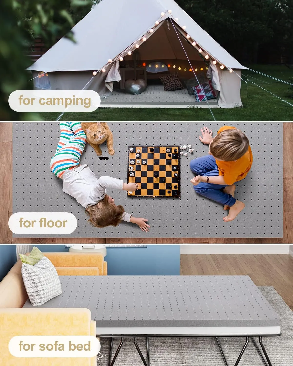 New BedStory 3 Inch Gel Bamboo Charcoal Memory Foam Mattress Topper, 2 Layers, Ventilated Design, Cooling - CertiPUR-US (Full/Double, 54*74Inch)  Retails $146 