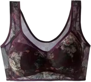 NEW LexTex Ellebloom - Ice Silk Lace Cooling Comfort Bra, Anti-Sagging Wire-Free Bra, Comfort Soft Bra, Lift Bra Women, Purple, Fits L/XL