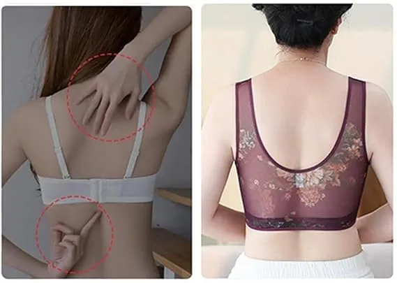 NEW LexTex Ellebloom - Ice Silk Lace Cooling Comfort Bra, Anti-Sagging Wire-Free Bra, Comfort Soft Bra, Lift Bra Women, Purple, Fits L/XL