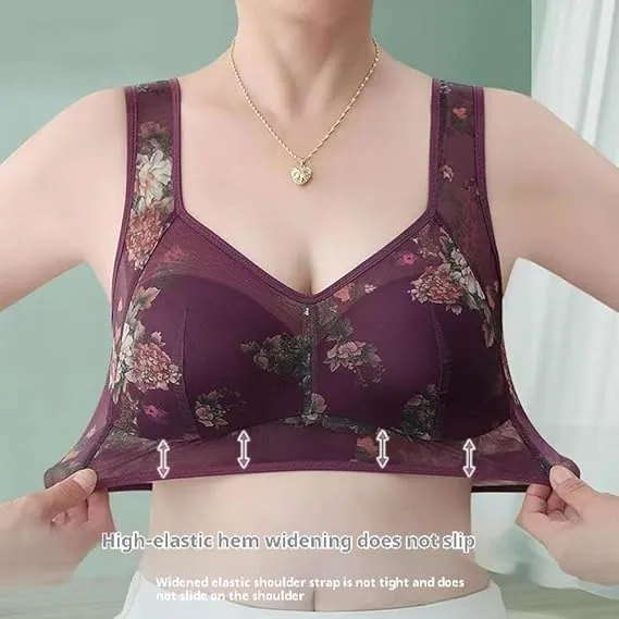 NEW LexTex Ellebloom - Ice Silk Lace Cooling Comfort Bra, Anti-Sagging Wire-Free Bra, Comfort Soft Bra, Lift Bra Women, Purple, Fits L/XL