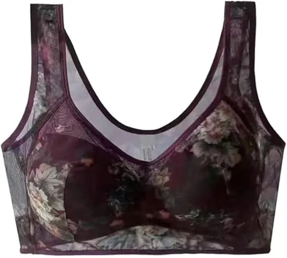 NEW LexTex Ellebloom - Ice Silk Lace Cooling Comfort Bra, Anti-Sagging Wire-Free Bra, Comfort Soft Bra, Lift Bra Women, Purple, Fits L/XL