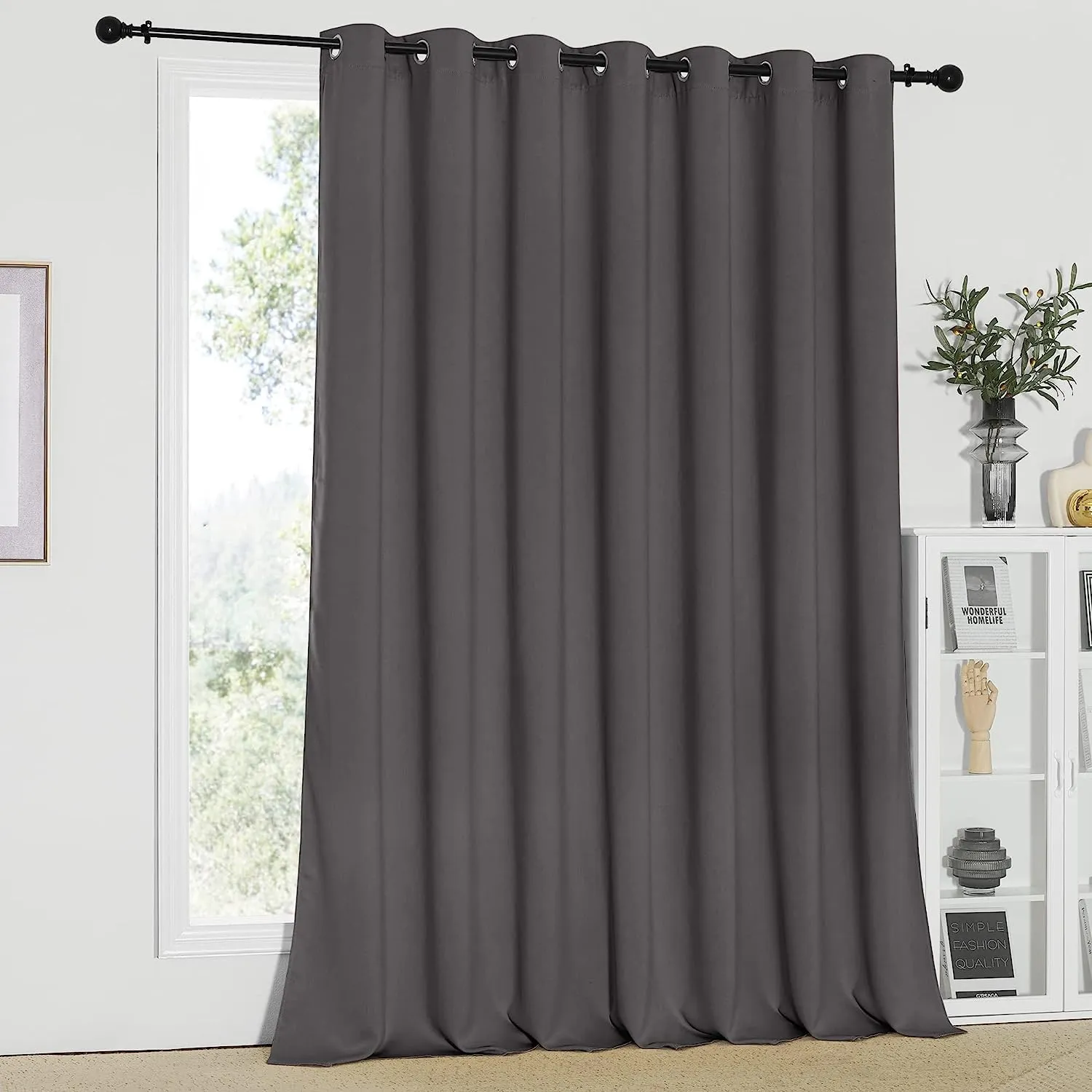 NEW NICETOWN Wide Window Curtain Blackout - Grey Curtain Thermal Insulated Heavy-Duty Energy Saving Privacy Panel for Patio Door/Sliding Door(1 Panel, 100 by 95 Inches)