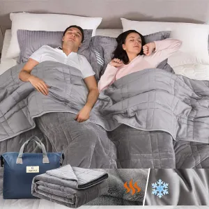 New Weighted Warming & Cooling 2 sided Blanket 20lbs for Adults and Couples(True King Size, 88"x104"), Reversible Tencel/Short Plush Warming & Cooling 2 in 1 All Season Heavy Blanket - Bonus Carry Bag Included, Retails $180 W/tax!
