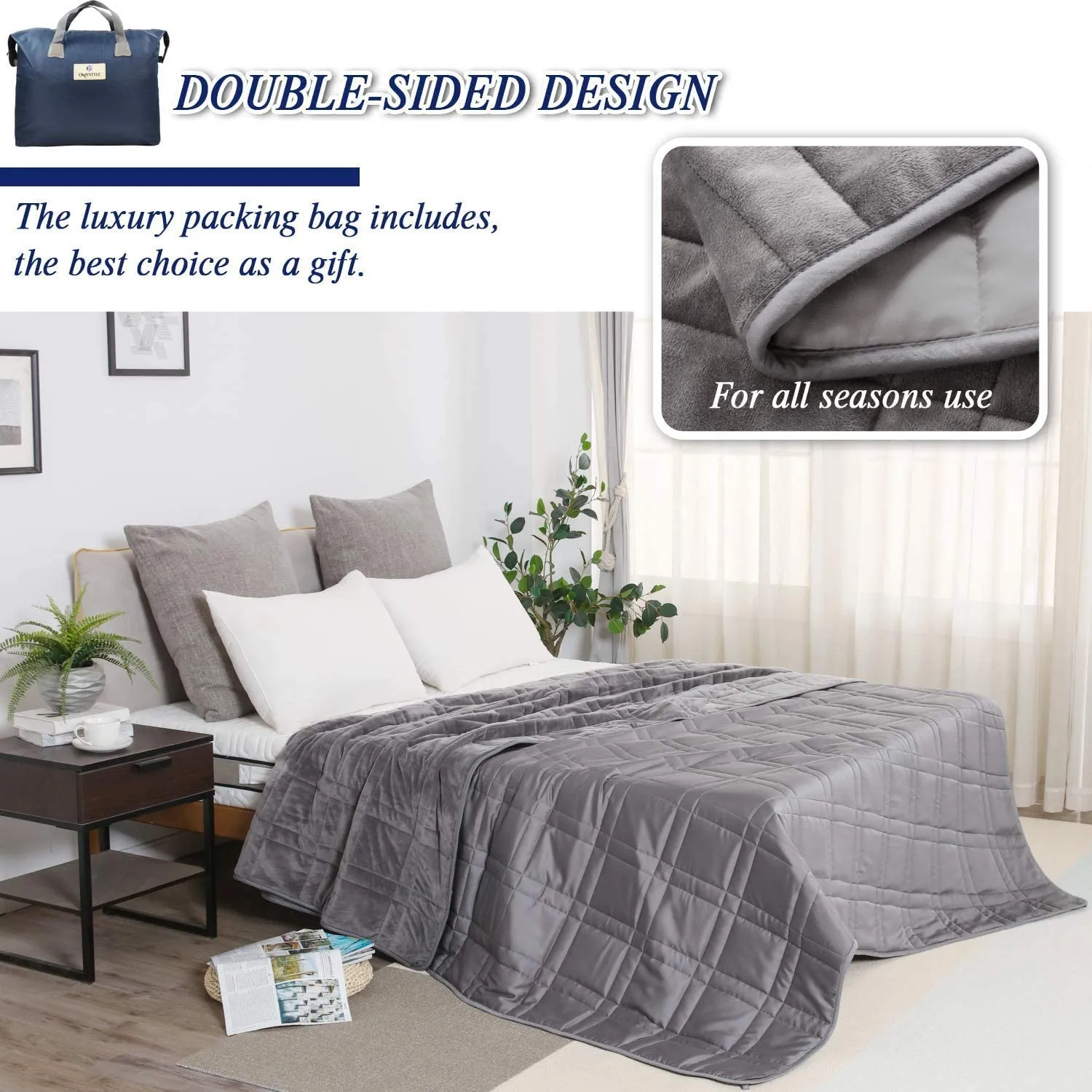 New Weighted Warming & Cooling 2 sided Blanket 20lbs for Adults and Couples(True King Size, 88"x104"), Reversible Tencel/Short Plush Warming & Cooling 2 in 1 All Season Heavy Blanket - Bonus Carry Bag Included, Retails $180 W/tax!