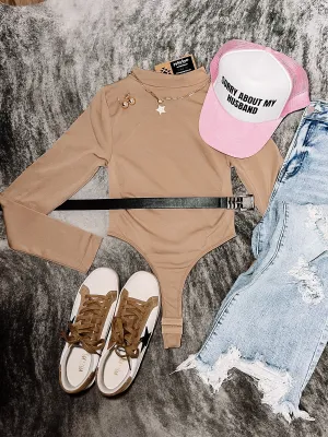 Nude Mock Neck Thick Banded Bodysuit