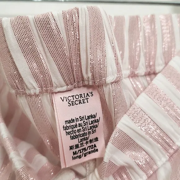 Nwot Victoria's Secret Pink Stripe Soft Metalic Longsleeve Pajama Pants Set