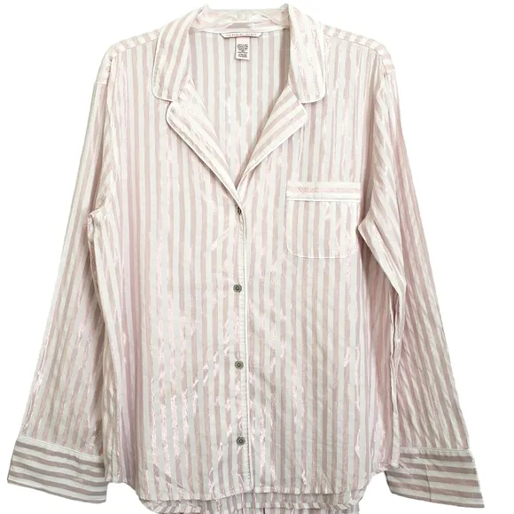 Nwot Victoria's Secret Pink Stripe Soft Metalic Longsleeve Pajama Pants Set