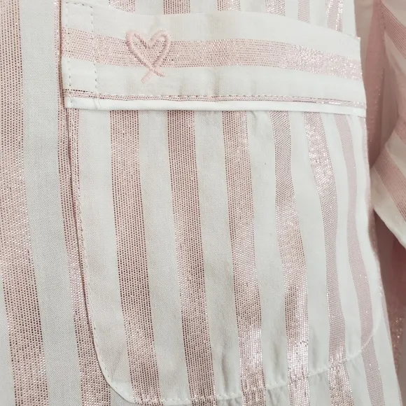 Nwot Victoria's Secret Pink Stripe Soft Metalic Longsleeve Pajama Pants Set