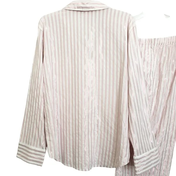 Nwot Victoria's Secret Pink Stripe Soft Metalic Longsleeve Pajama Pants Set