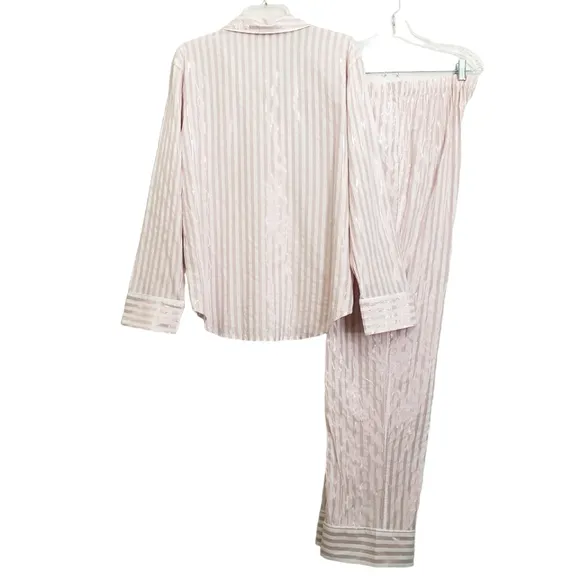 Nwot Victoria's Secret Pink Stripe Soft Metalic Longsleeve Pajama Pants Set