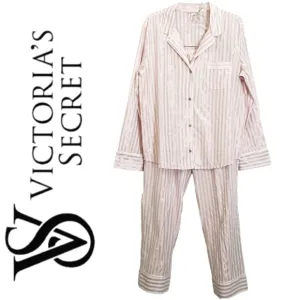 Nwot Victoria's Secret Pink Stripe Soft Metalic Longsleeve Pajama Pants Set