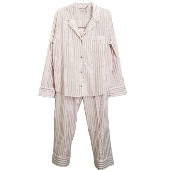 Nwot Victoria's Secret Pink Stripe Soft Metalic Longsleeve Pajama Pants Set