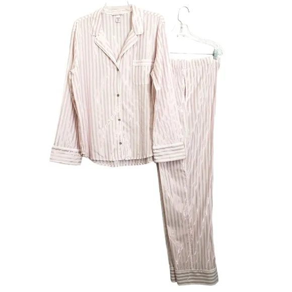 Nwot Victoria's Secret Pink Stripe Soft Metalic Longsleeve Pajama Pants Set