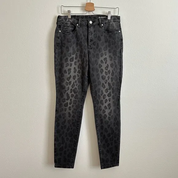 NWT Blank NYC Black Mid-Rise Skinny Cotton Blend Leopard Print Jeans Size 29