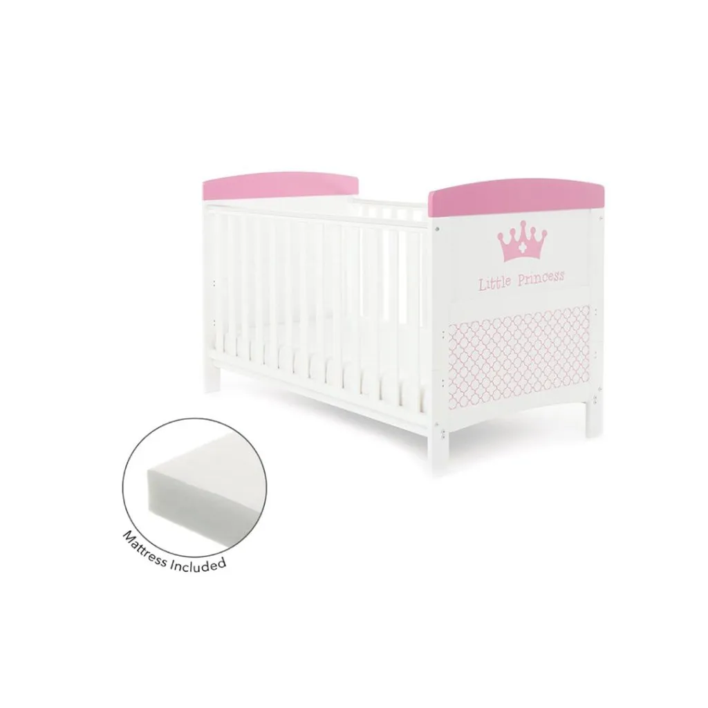 OBABY Grace Inspire Cot Bed & Fibre Mattress Little Princess