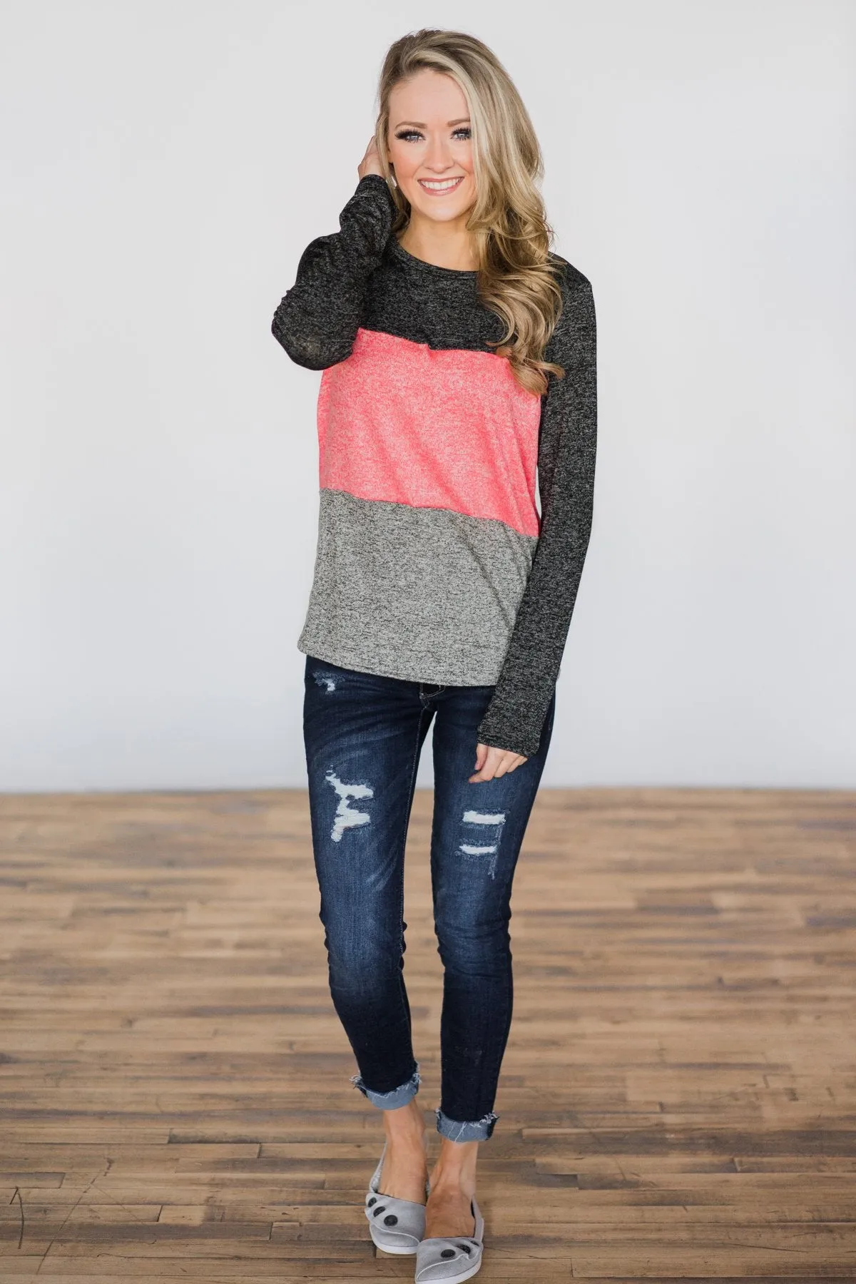 On the Brightside Color Block Top ~ Hot Pink