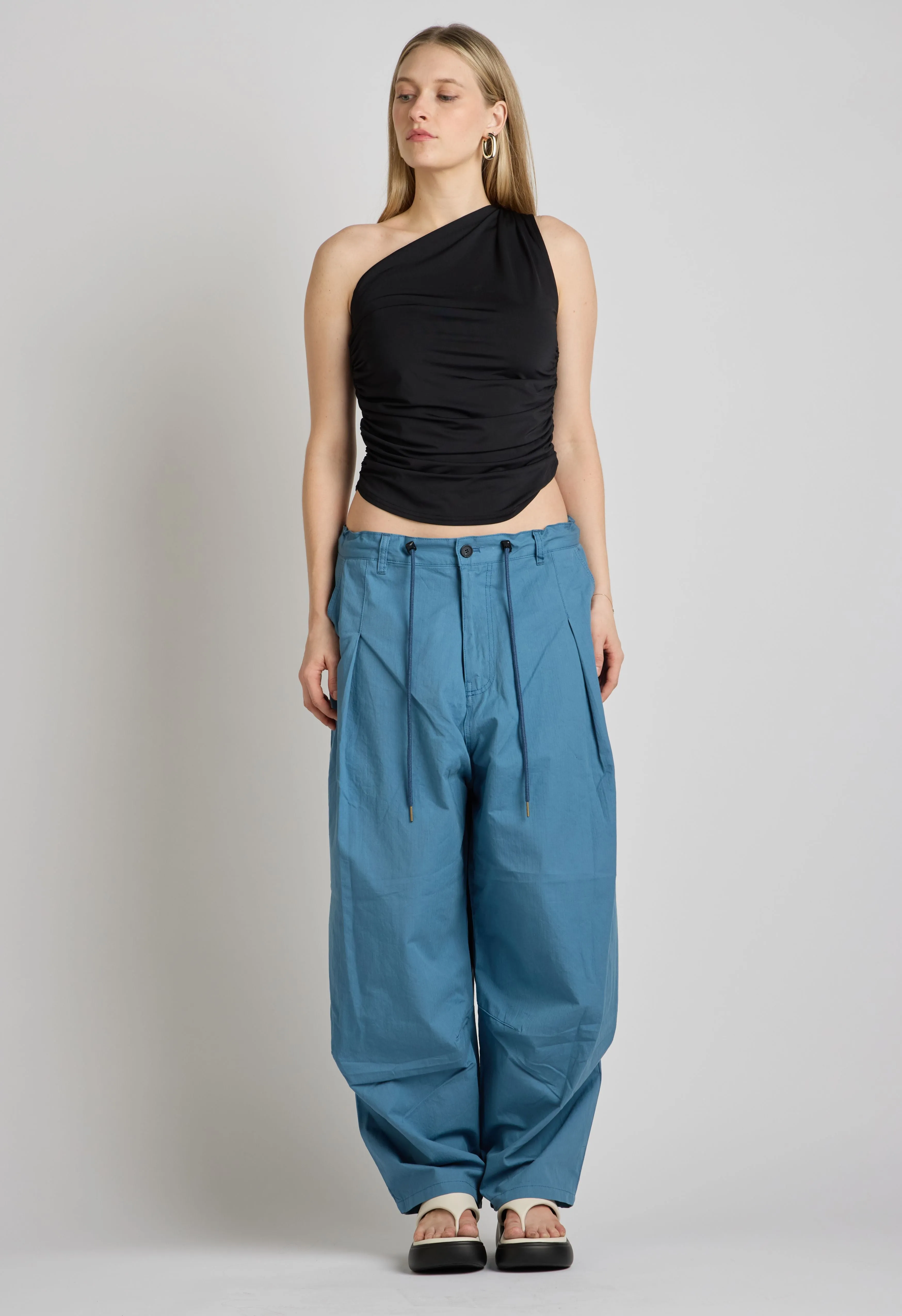 One Shoulder Ruched Top in Black