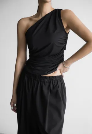 One Shoulder Ruched Top in Black
