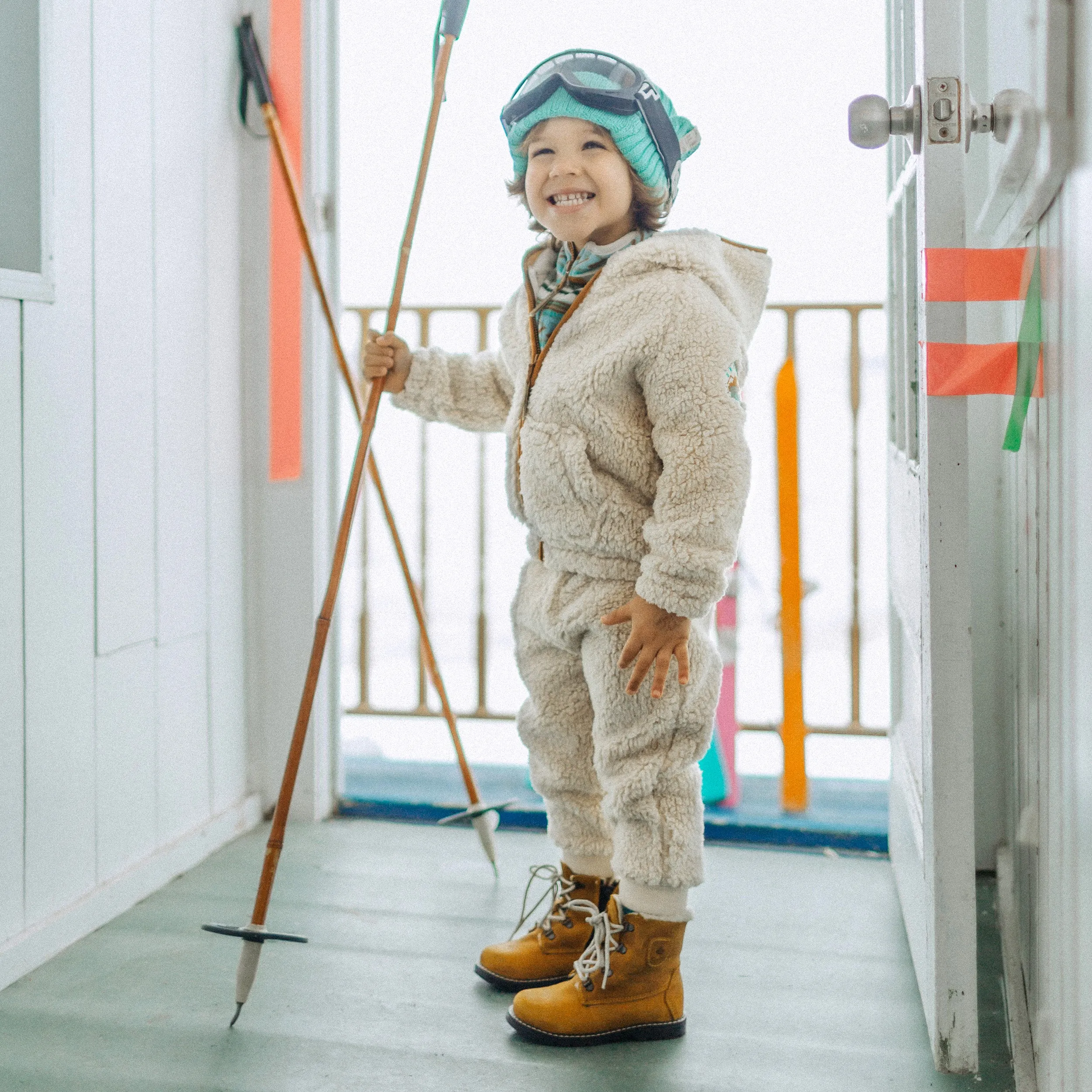 Pantalon en sherpa ivoire, bébé || Ivory sherpa pants, baby