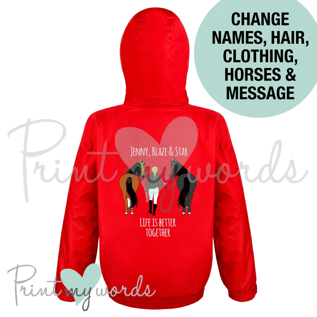 Personalised Waterproof Equestrian Jacket Coat Blouson - Better Together Design (2x Horses)