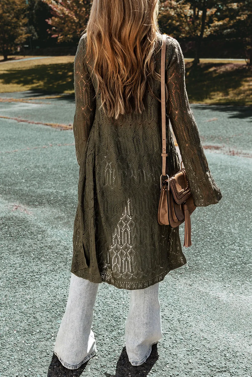 Pickle Green Lightweight Textured Pattern Open Front Cardigan