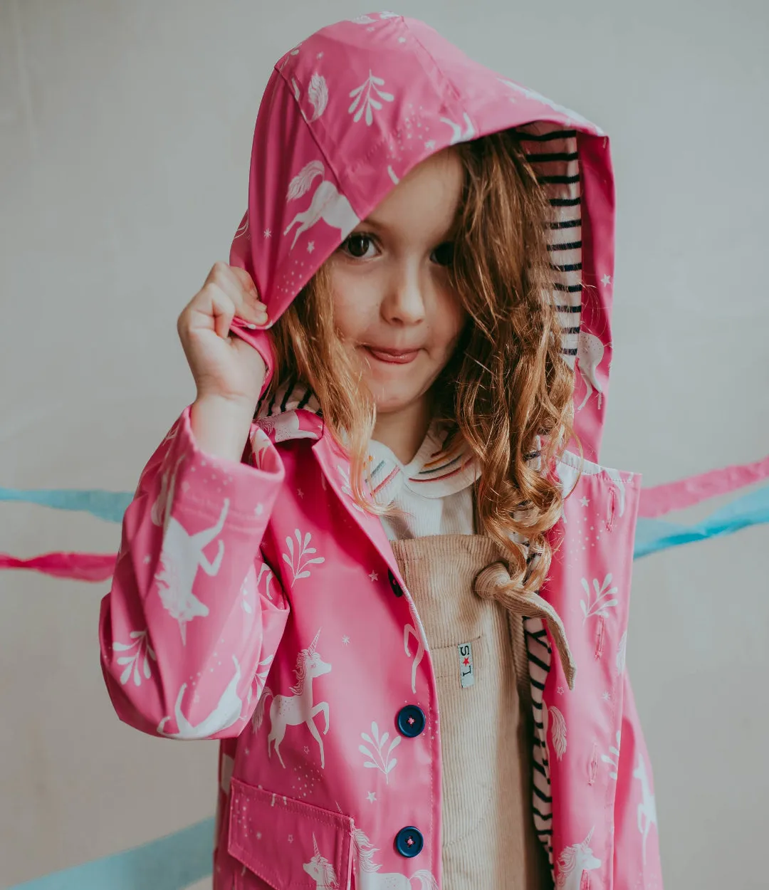 Pink Unicorn Print Raincoat