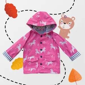 Pink Unicorn Print Raincoat