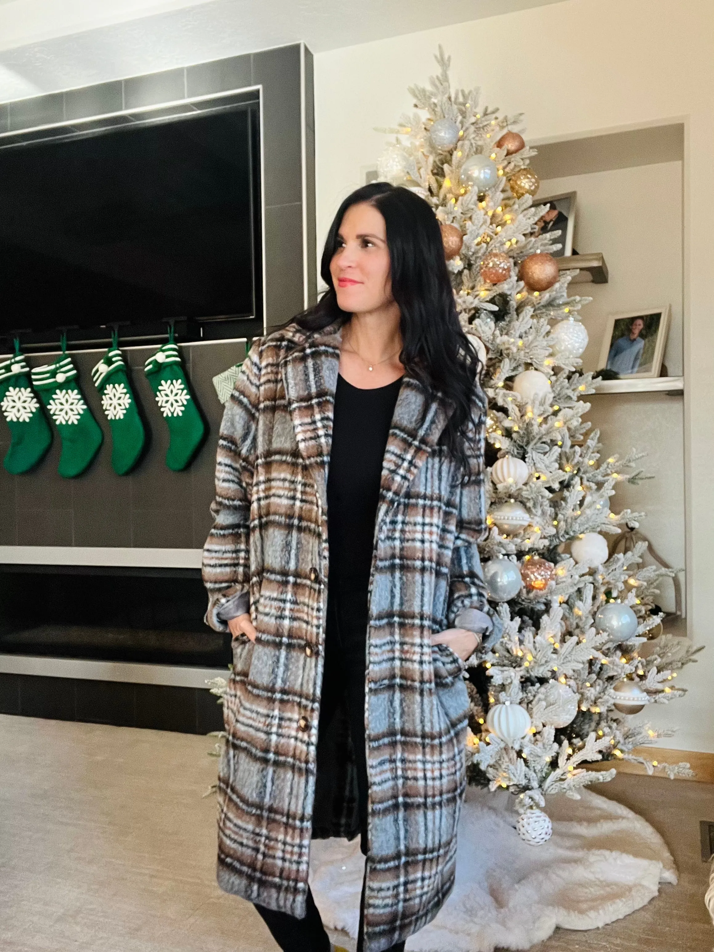 Plaid Coat - Gray/Brown/Black