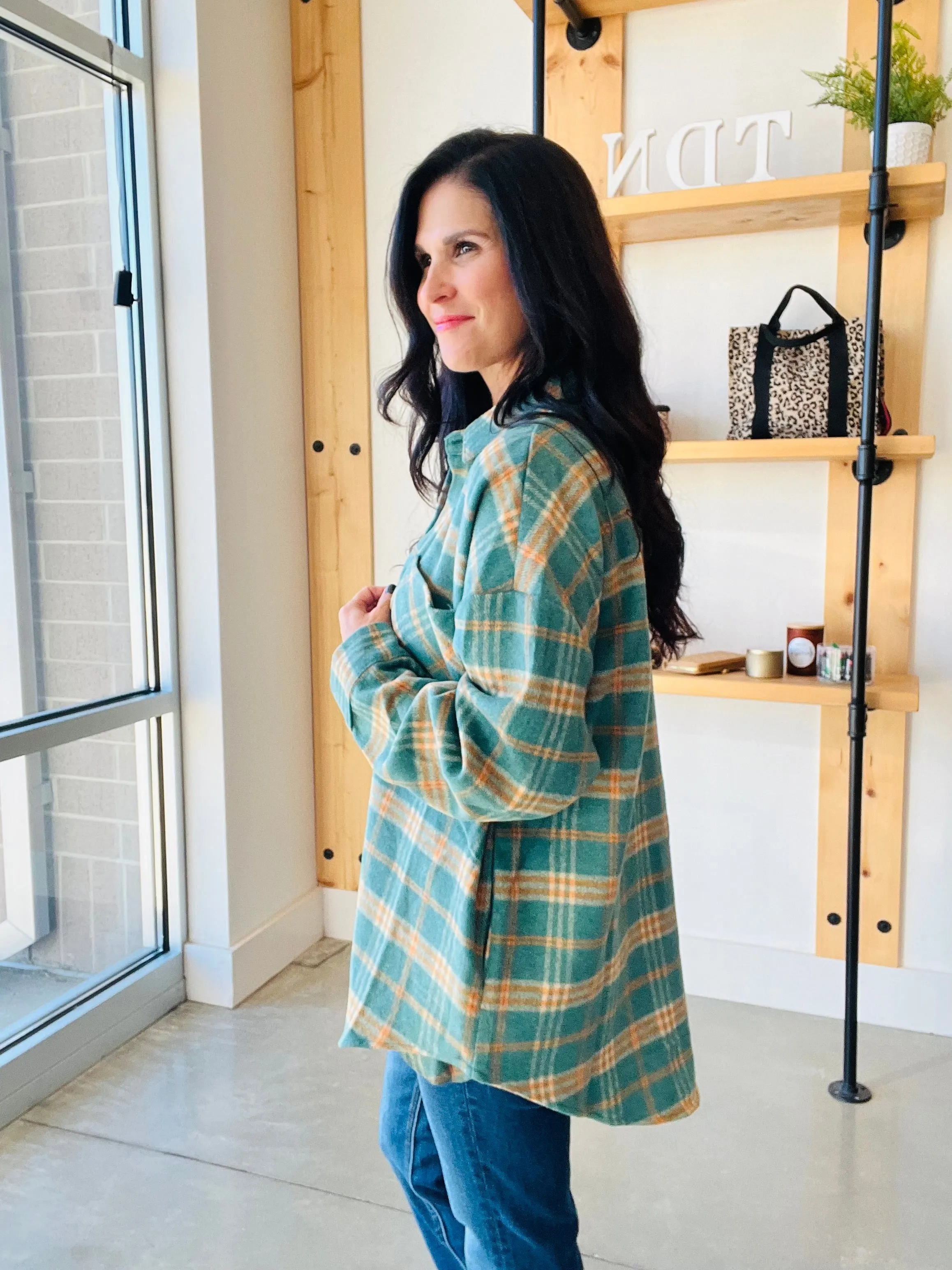 Plaid Shacket in Green & Orange