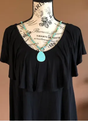 Pleated Ruffle Neckline Top - Black