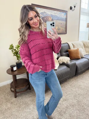 Pointelle Sweater with Detail in Raspberry