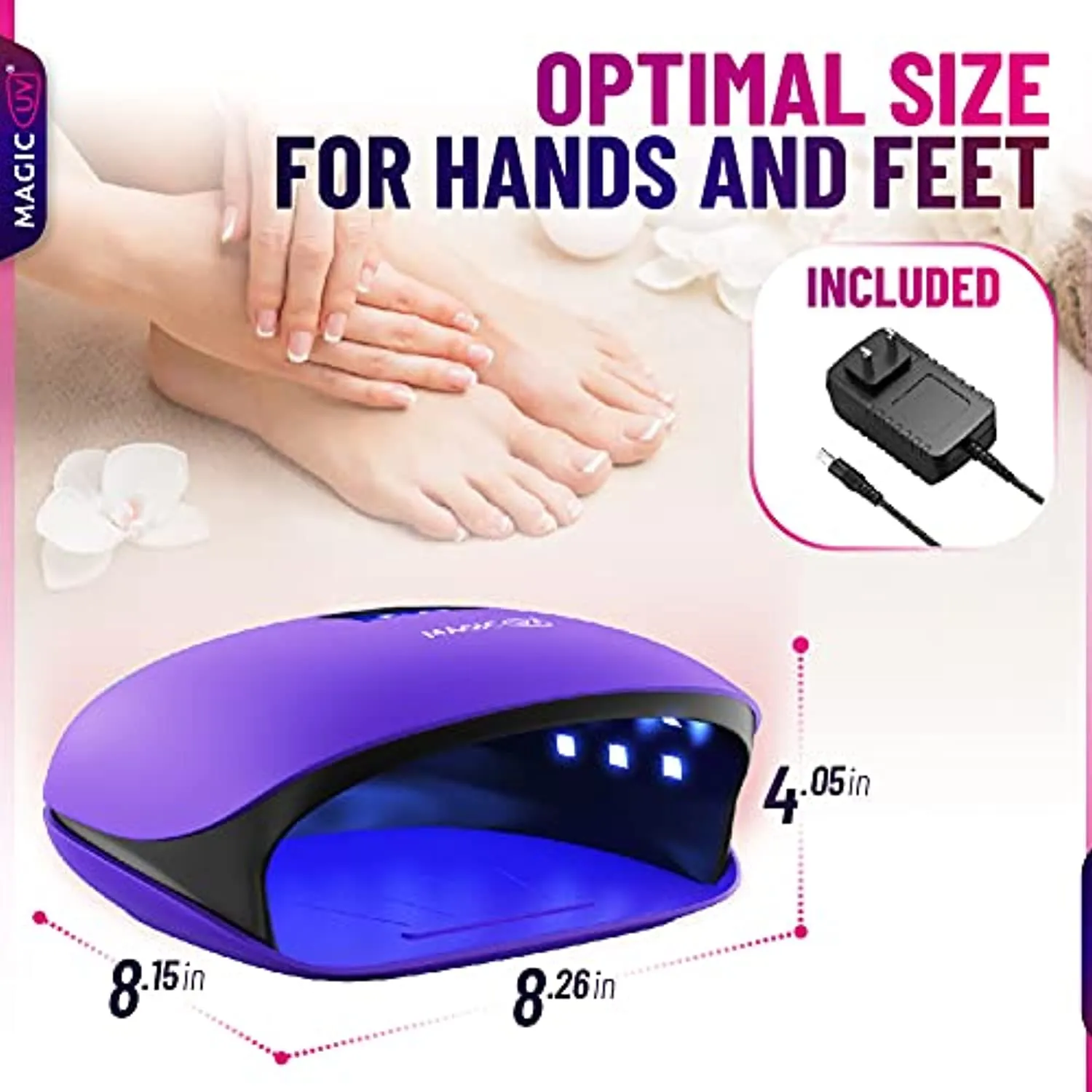 Professional UV LED Nail Lamp 48W - Salon/Home Use Dryer for Nail Polish - 4 Timer Modes - Manicure and Pedicure Compatible Gel Nail Polish Curing Lamp - LCD Display | Bonus 5 Finger Clips - Purple