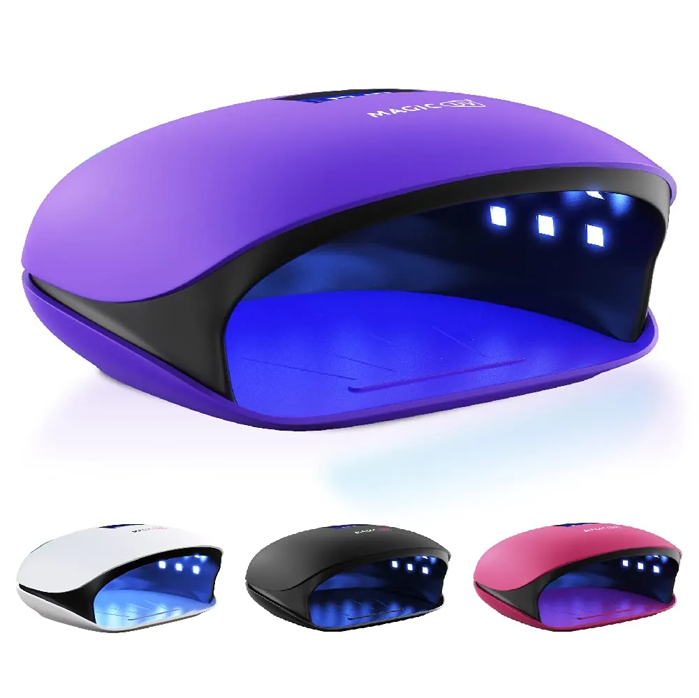 Professional UV LED Nail Lamp 48W - Salon/Home Use Dryer for Nail Polish - 4 Timer Modes - Manicure and Pedicure Compatible Gel Nail Polish Curing Lamp - LCD Display | Bonus 5 Finger Clips - Purple