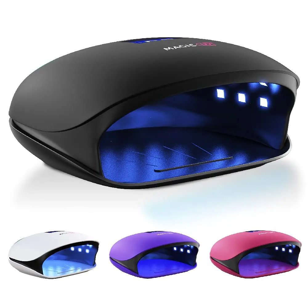 Professional UV LED Nail Lamp 48W - Salon/Home Use Dryer for Nail Polish - 4 Timer Modes - Manicure and Pedicure Compatible Gel Nail Polish Curing Lamp - LCD Display | Bonus 5 Finger Clips - Purple