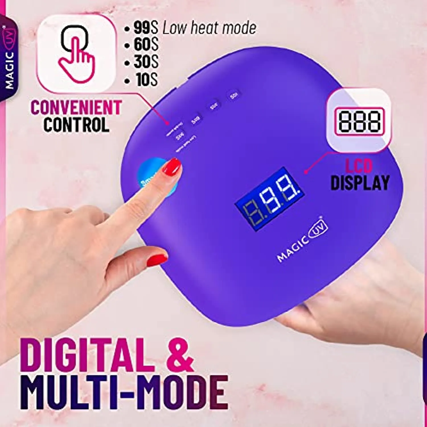 Professional UV LED Nail Lamp 48W - Salon/Home Use Dryer for Nail Polish - 4 Timer Modes - Manicure and Pedicure Compatible Gel Nail Polish Curing Lamp - LCD Display | Bonus 5 Finger Clips - Purple